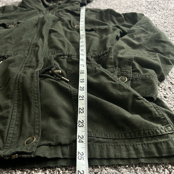 Vanity Hooded Utility Anorak Jacket Pockets Full Zip Olive Green Womens Medium - Picture 8 of 10